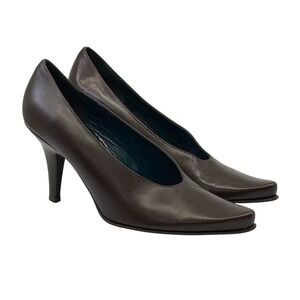 BCBGMAXAZRIA UNIQUE BROWN LEATHER‎ POINTY TOE PUMP